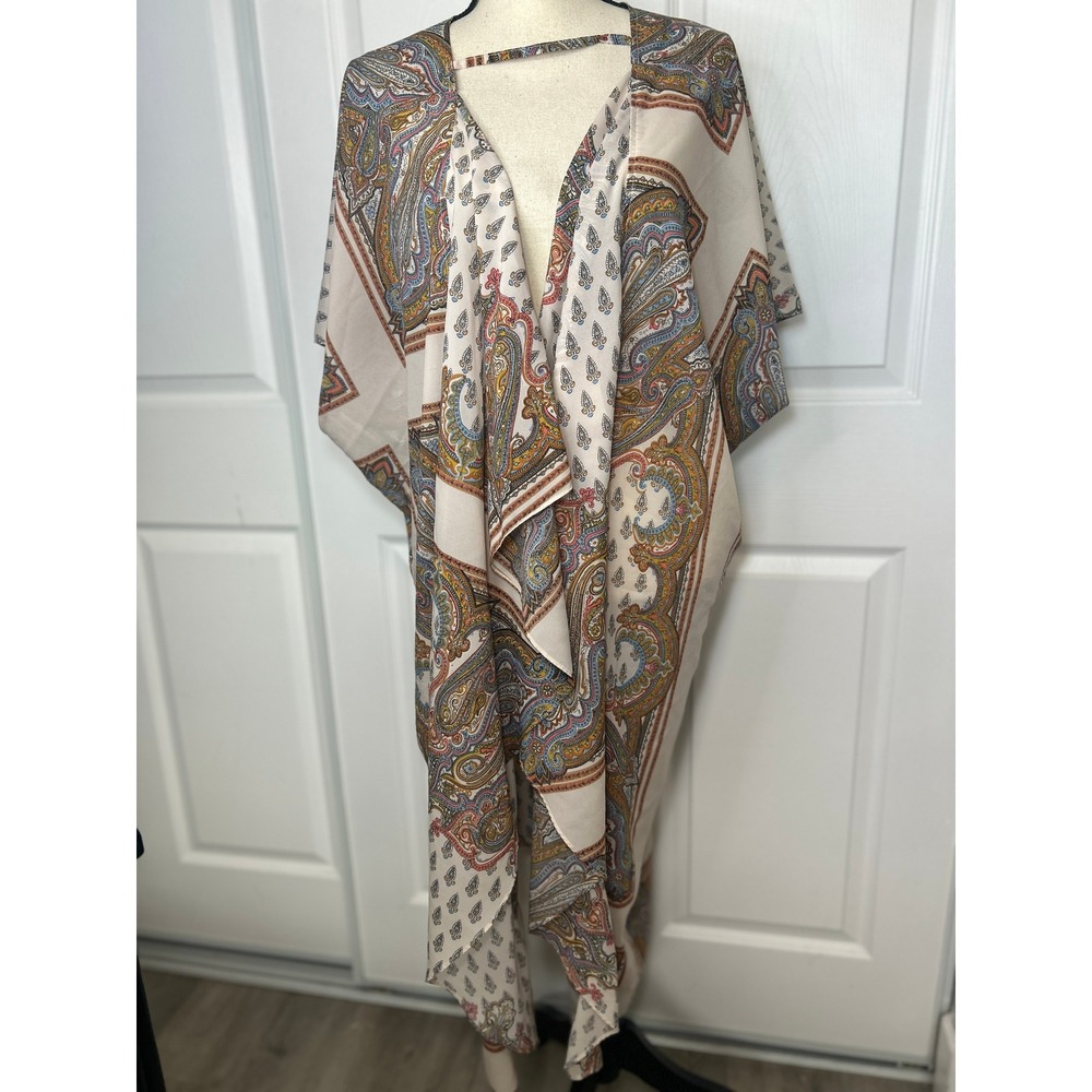 Umgee‎ Kimono Duster Open Front Cardigan Paisley Bohemian Beach Cover Up S/M